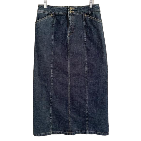 Vintage Maxi Denim Jean Skirt - 10/32-33" Waist, LONG BACK SLIT! - Picture 2 of 11
